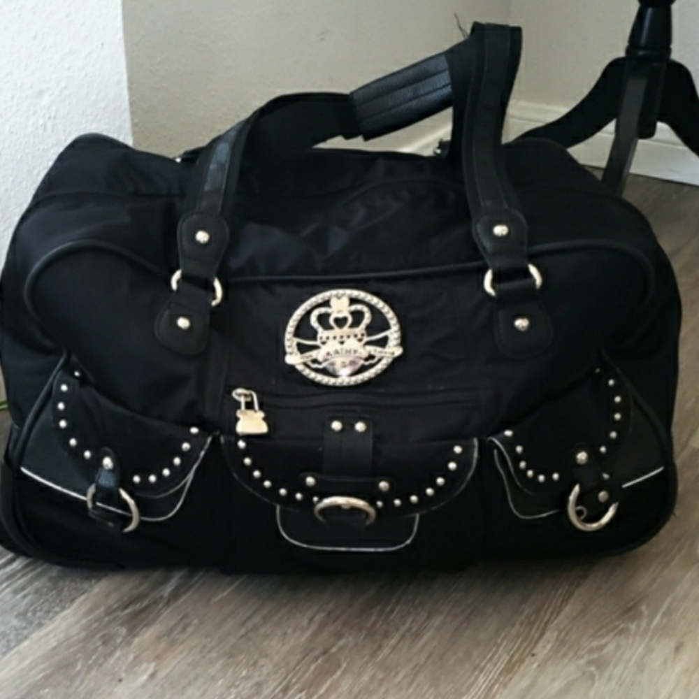 Stylish Kathy Van Zeeland Travel Bag Rolling Suitcase 20" Bling Studs